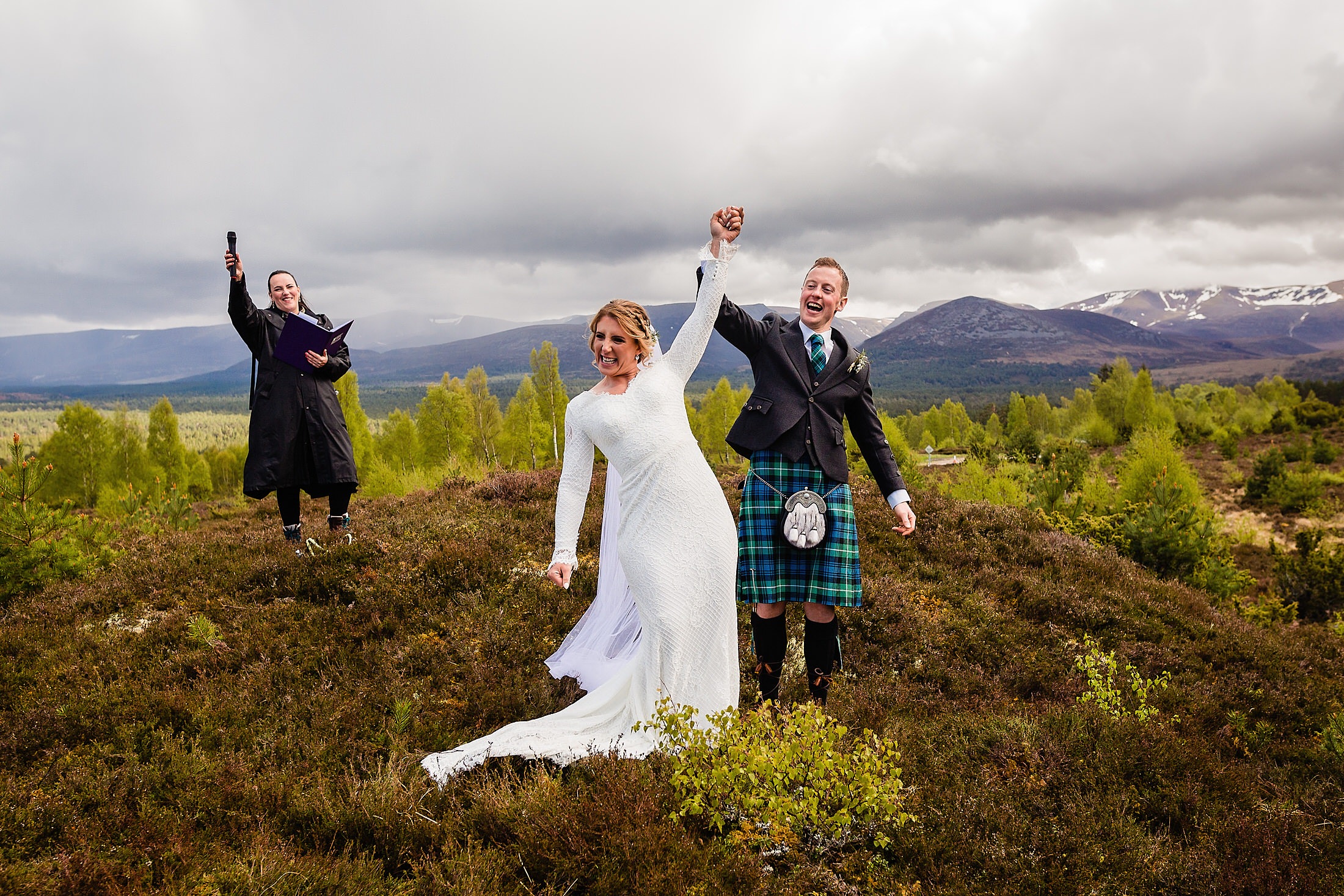 A couple having a celebrant led wedding in the Scottish Highlands. Creative and fun wedding photography from Emma + Rich.