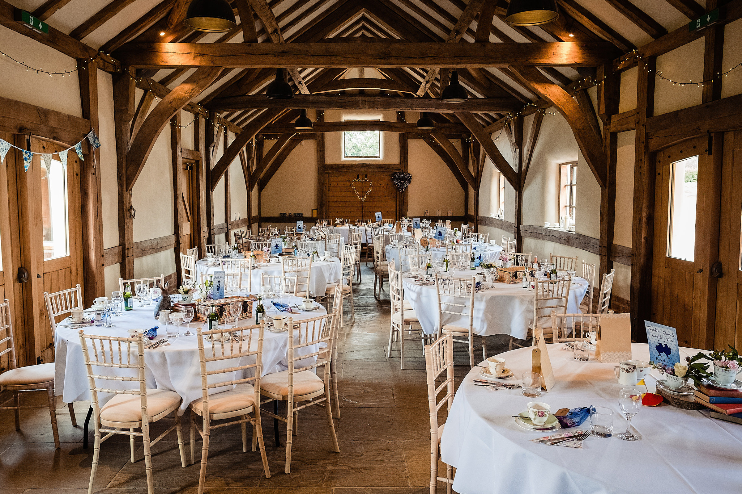 The room dressed for afternoon tea at Abbey Farm Weddings.